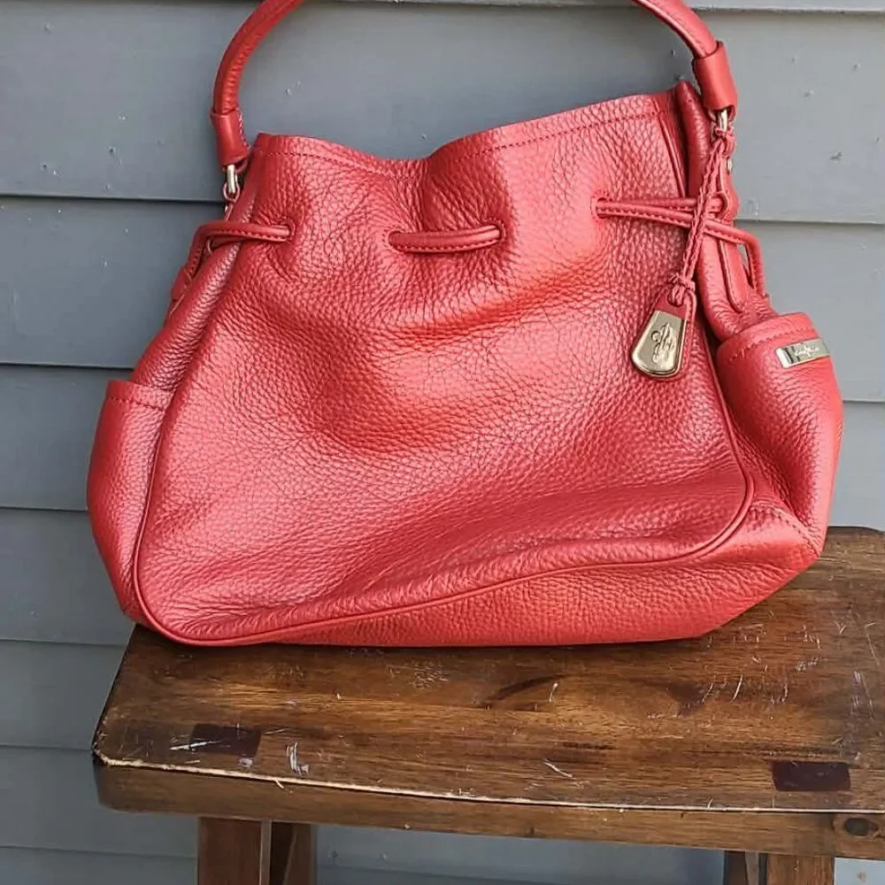 Cole Haan Denney Hobo Bucket Red Pebbled Leather Shoulder Bag